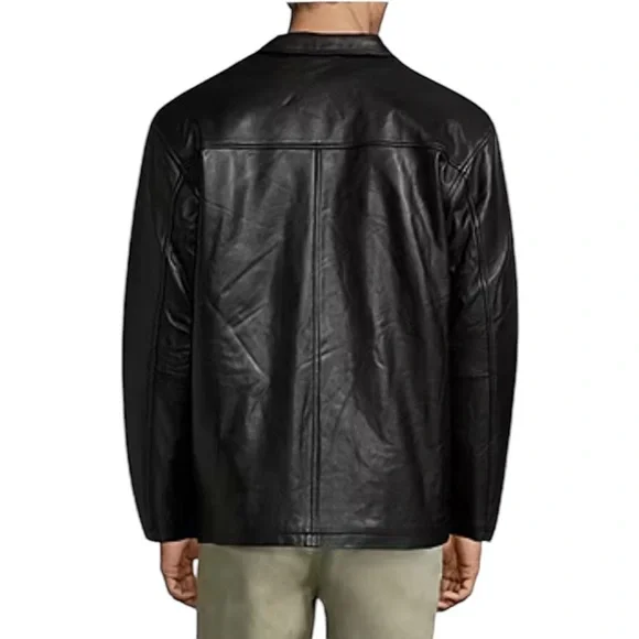 New Black Lambskin Leather Lined Jacket Zip Front 5 Pockets Hip Length Car Coat